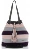 Vittoria Gotti Modna Kolorowa Torba Skórzana w Paski firmowy Shopper Made in Italy Multikolor Fioletowa